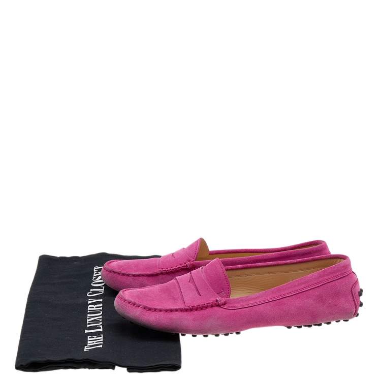Pre Owned Tod's Pink Suede Penny Slip Loafers Size 39