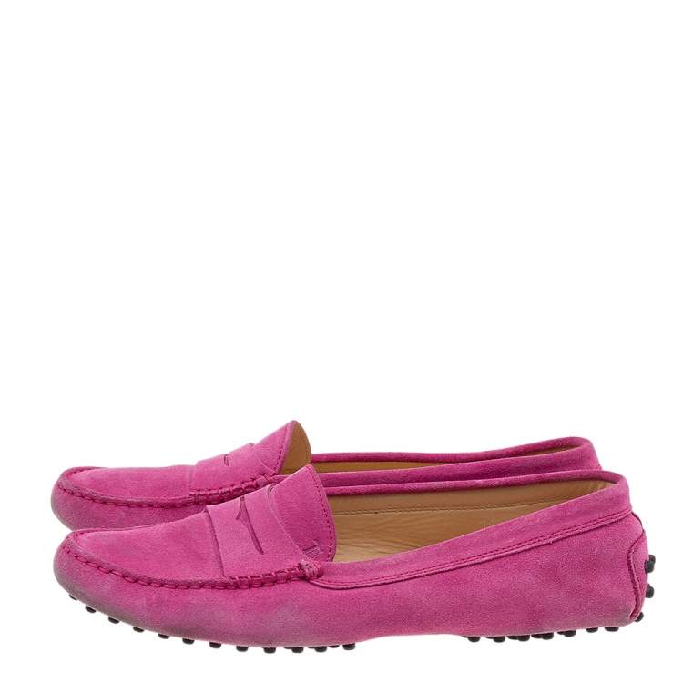 Pre Owned Tod's Pink Suede Penny Slip Loafers Size 39