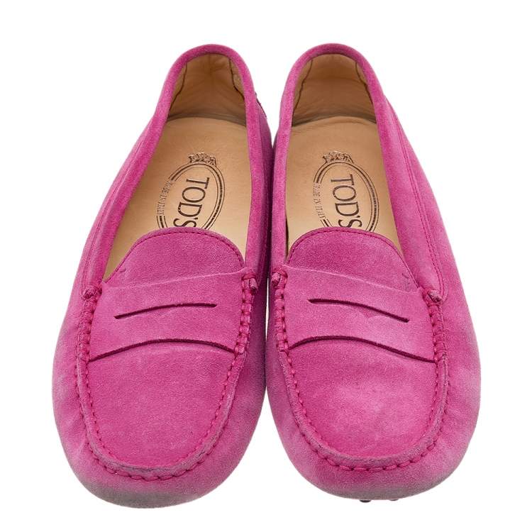 Pre Owned Tod's Pink Suede Penny Slip Loafers Size 39