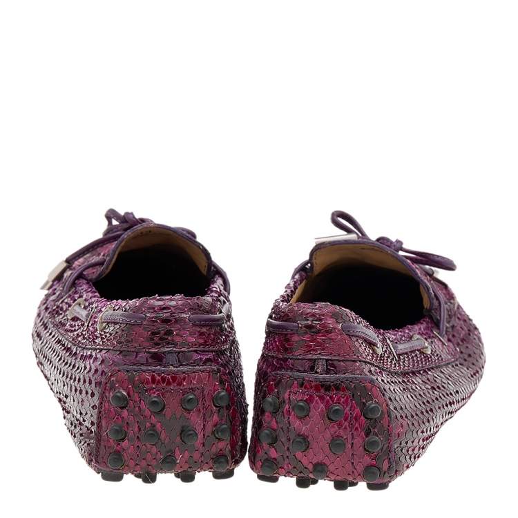 Pre Owned Tod's Multicolor Python Bow Slip On Loafers Size 39