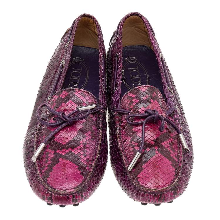 Pre Owned Tod's Multicolor Python Bow Slip On Loafers Size 39
