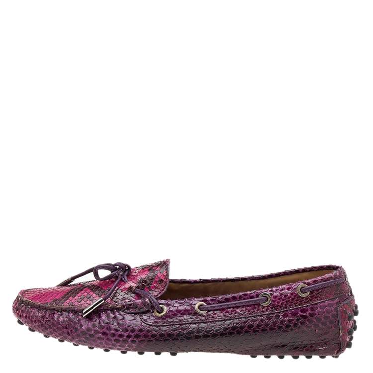 Pre Owned Tod's Multicolor Python Bow Slip On Loafers Size 39