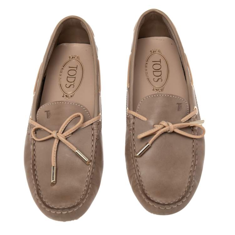 Pre Owned Tod's Brown Leather Bow Slip On Loafers Size 38.5
