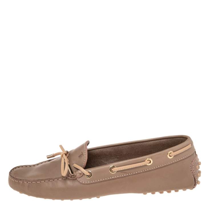 Pre Owned Tod's Brown Leather Bow Slip On Loafers Size 38.5