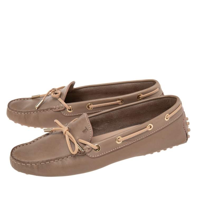 Pre Owned Tod's Brown Leather Bow Slip On Loafers Size 38.5