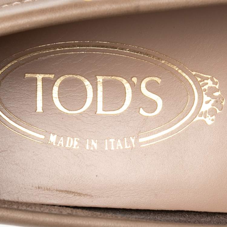 Pre Owned Tod's Brown Leather Bow Slip On Loafers Size 38.5