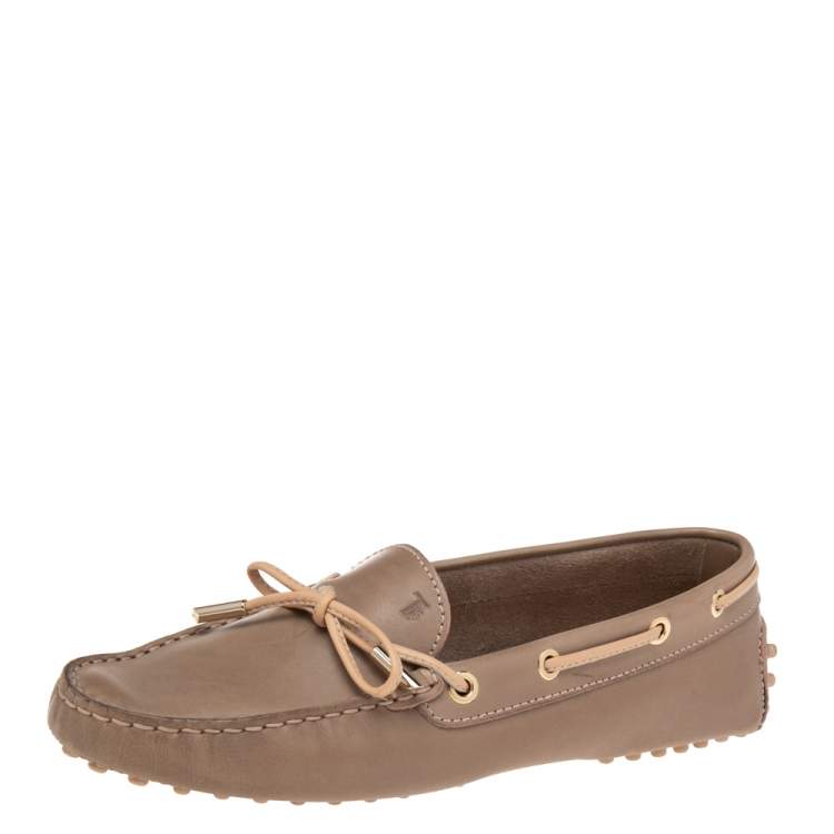 Pre Owned Tod's Brown Leather Bow Slip On Loafers Size 38.5