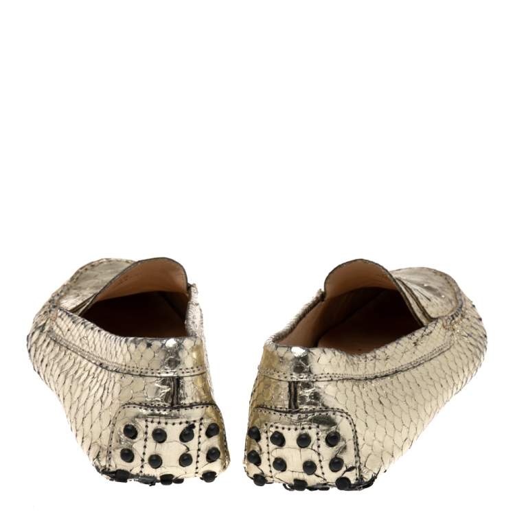 Pre Owned Tod's Gold Python Leather Penny Loafers Size 38