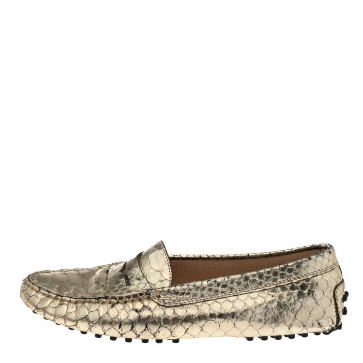 Pre Owned Tod's Gold Python Leather Penny Loafers Size 38