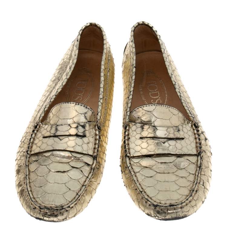Pre Owned Tod's Gold Python Leather Penny Loafers Size 38
