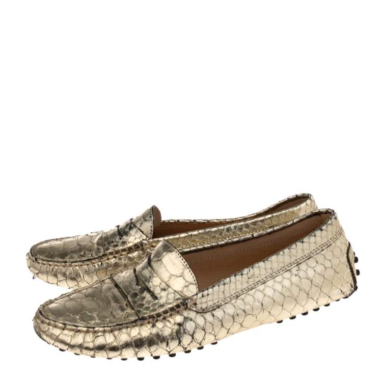 Pre Owned Tod's Gold Python Leather Penny Loafers Size 38
