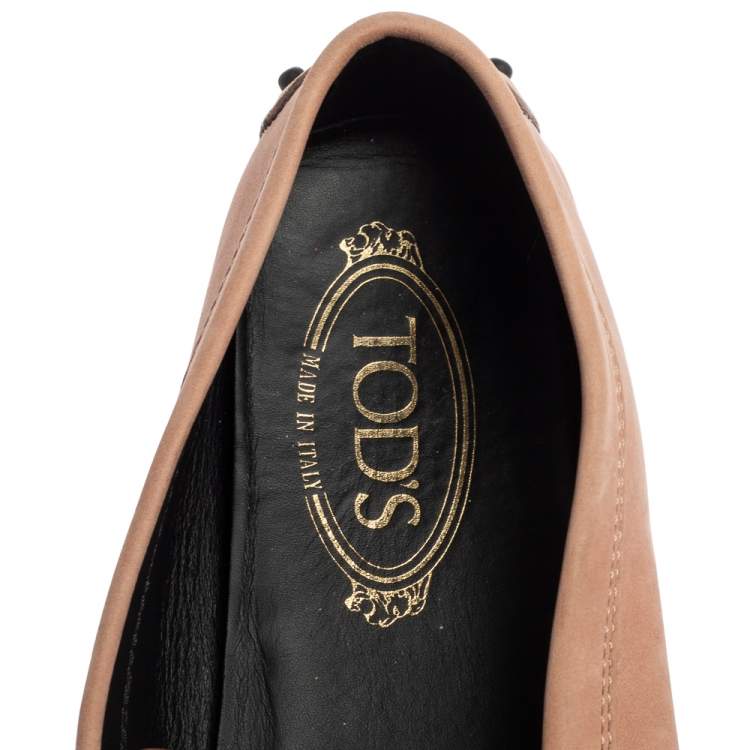 Pre Owned Tod's Pink Nubuck Leather Crystal Embellished Buckle Loafers Size 36.5