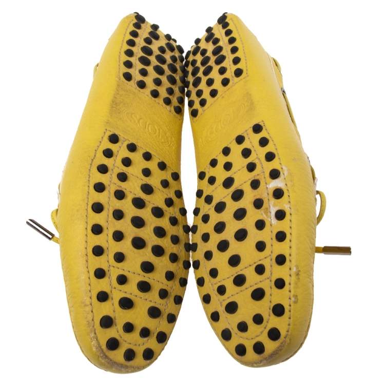 Pre Owned Tod's Yellow Leather Bow Driver Loafers Size 37
