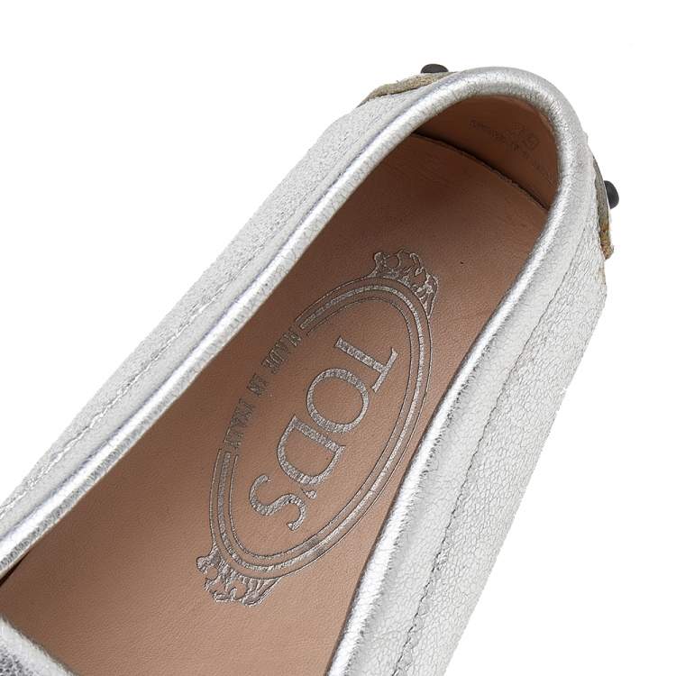 Pre Owned Tod's Silver Leather Tassel Bow And Fringe Slip On Loafers Size 39
