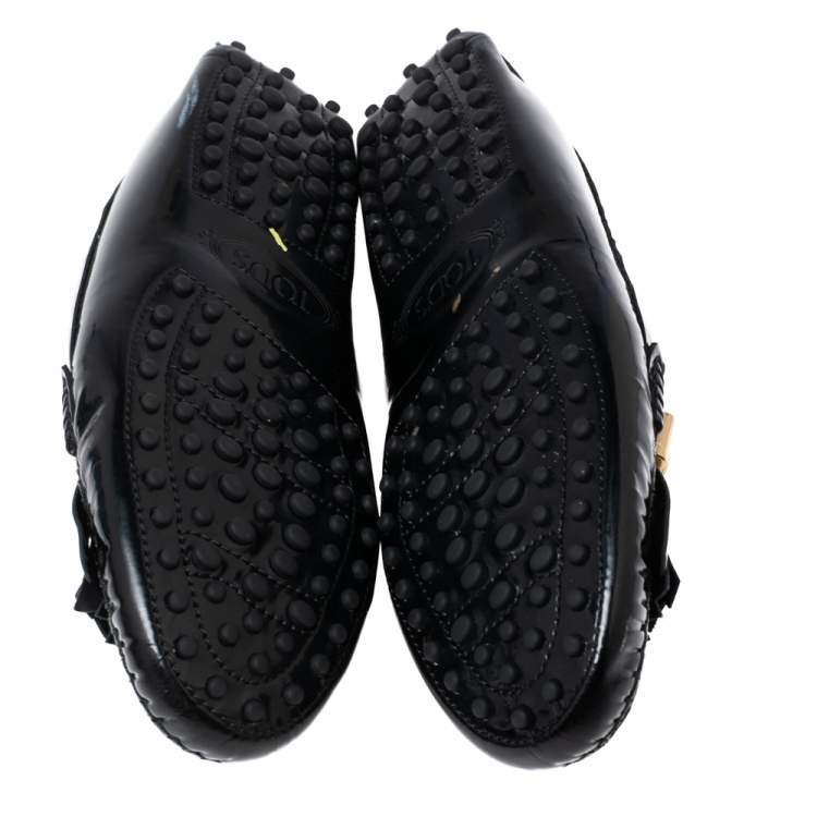 Pre Owned Tod's Black Patent Leather Fringe Loafers Size 37