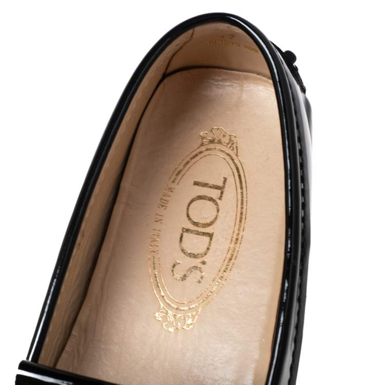 Pre Owned Tod's Black Patent Leather Fringe Loafers Size 37