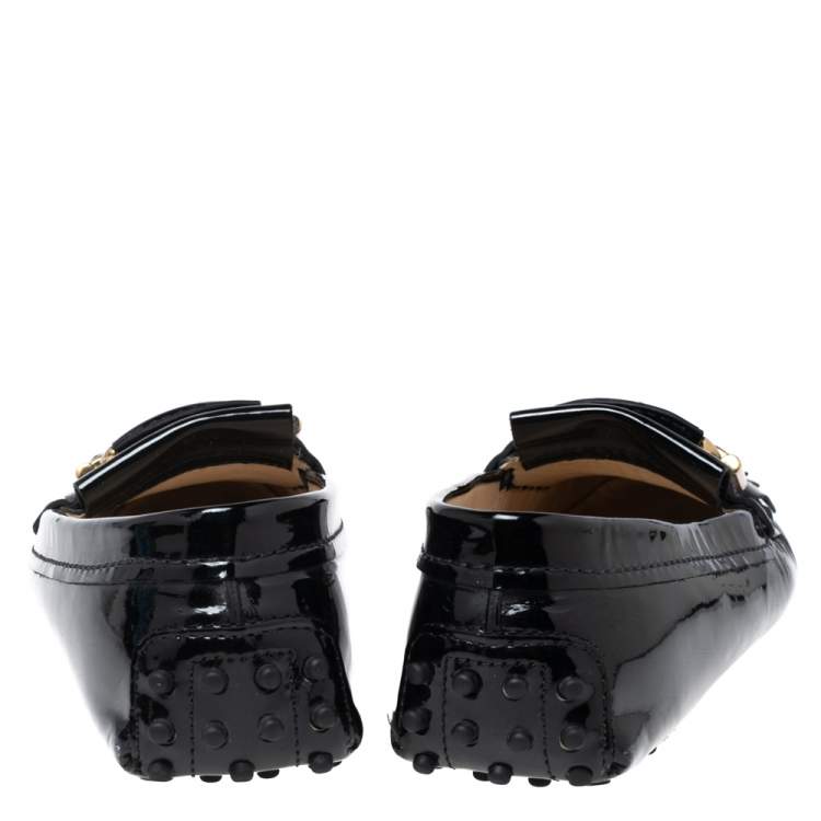 Pre Owned Tod's Black Patent Leather Fringe Loafers Size 37