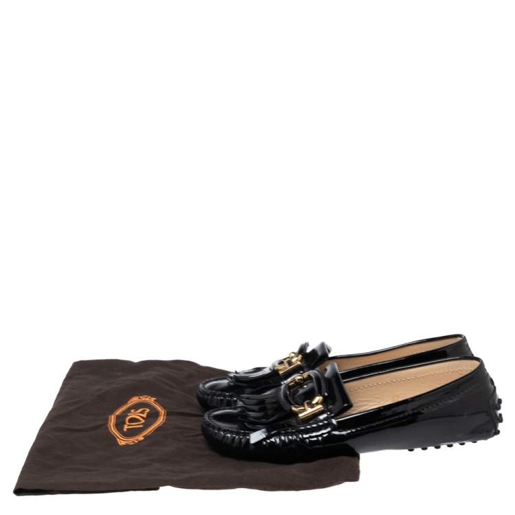 Pre Owned Tod's Black Patent Leather Fringe Loafers Size 37
