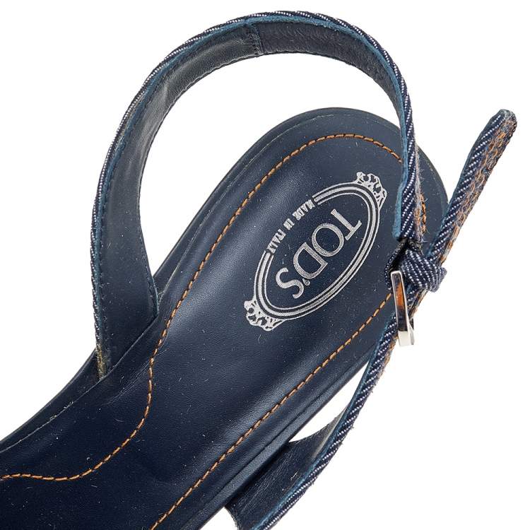 Pre Owned Tod's Blue Denim Slingback Platform Wedge Sandals Size 41