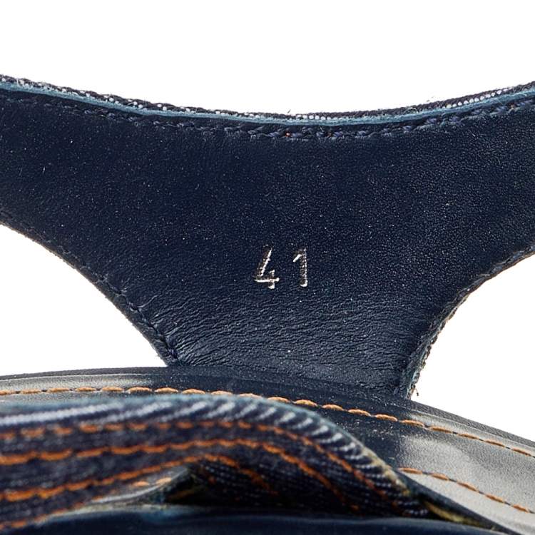 Pre Owned Tod's Blue Denim Slingback Platform Wedge Sandals Size 41