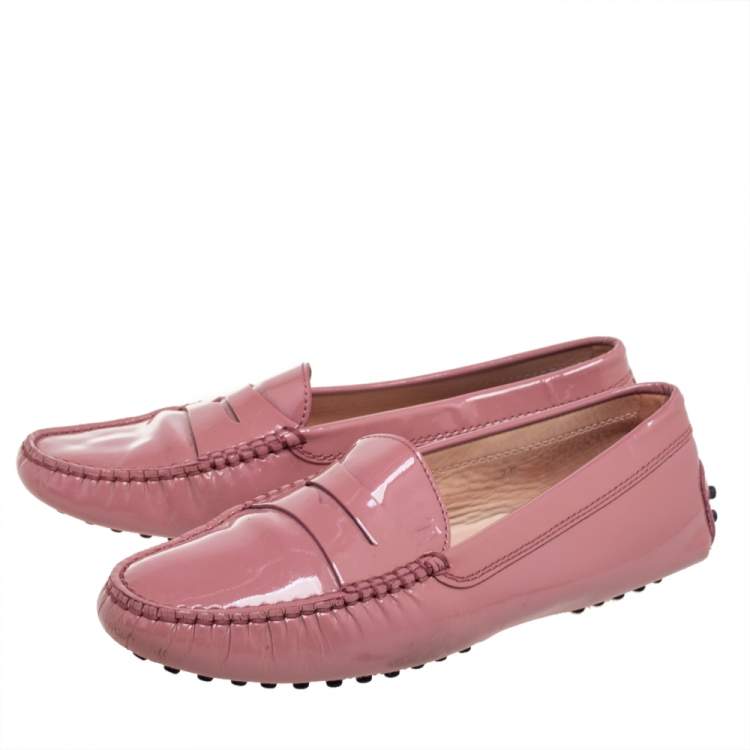 Pre Owned Tod's Pink Patent Leather Penny  Loafers  Size 36