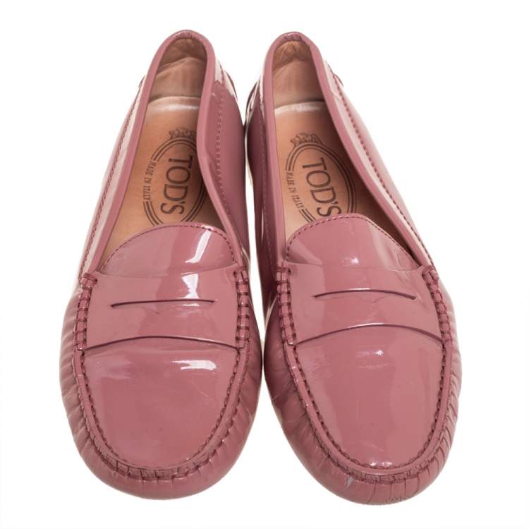Pre Owned Tod's Pink Patent Leather Penny  Loafers  Size 36
