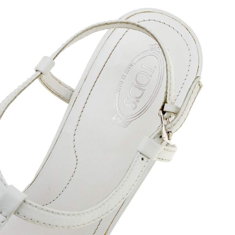Pre Owned Tod's White Leather T-Strap Sandals Size 40