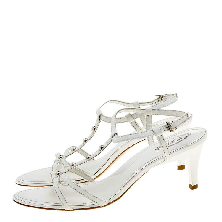 Pre Owned Tod's White Leather T-Strap Sandals Size 40