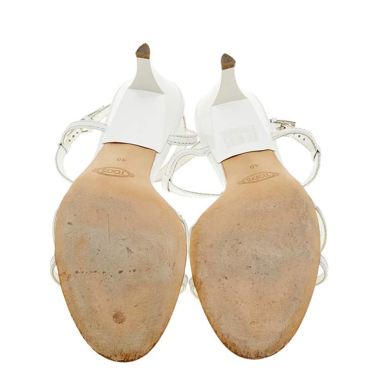 Pre Owned Tod's White Leather T-Strap Sandals Size 40