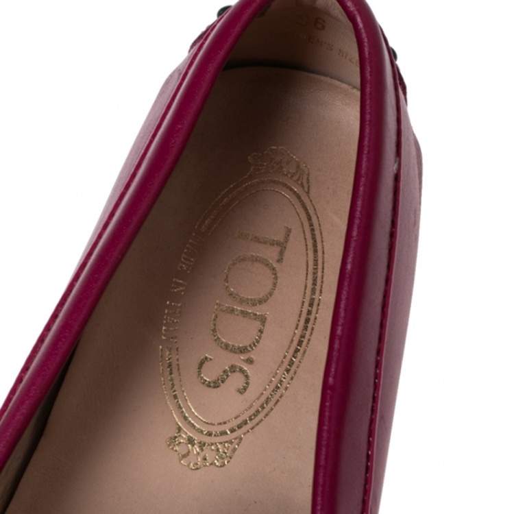 Pre Owned Tod's Magenta Quilted Suede and Leather Double T Buckle Loafers Size 36