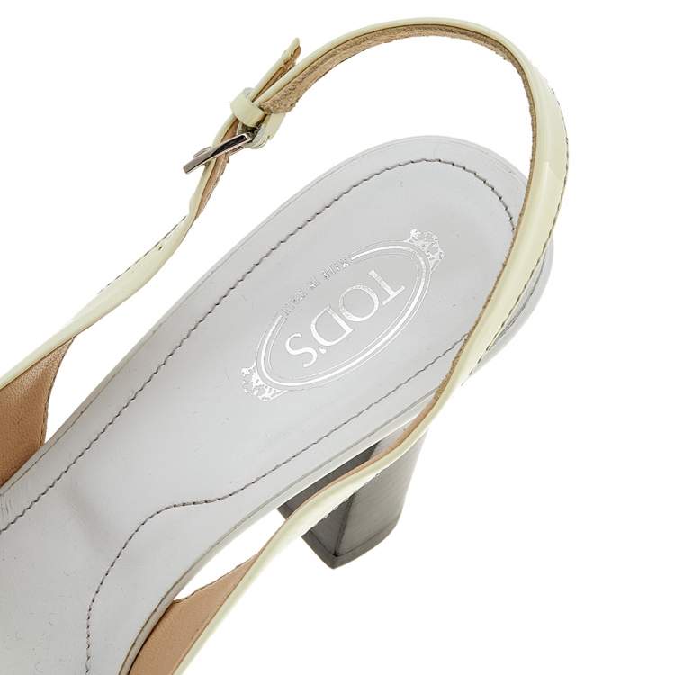 Pre Owned Tod's White Patent Leather Penny Loafer Slingback Sandals Size 40