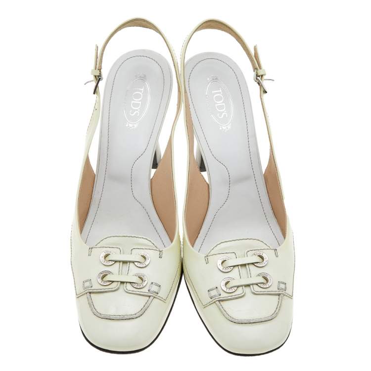 Pre Owned Tod's White Patent Leather Penny Loafer Slingback Sandals Size 40