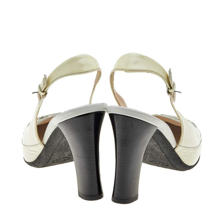 Pre Owned Tod's White Patent Leather Penny Loafer Slingback Sandals Size 40