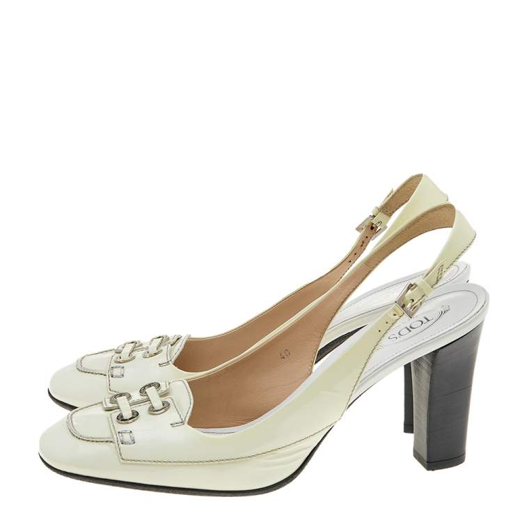 Pre Owned Tod's White Patent Leather Penny Loafer Slingback Sandals Size 40