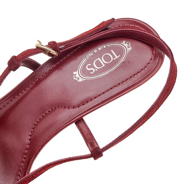 Pre Owned Tod's Dark Red Suede Slingback Sandals Size 40