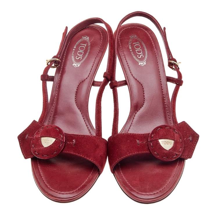 Pre Owned Tod's Dark Red Suede Slingback Sandals Size 40