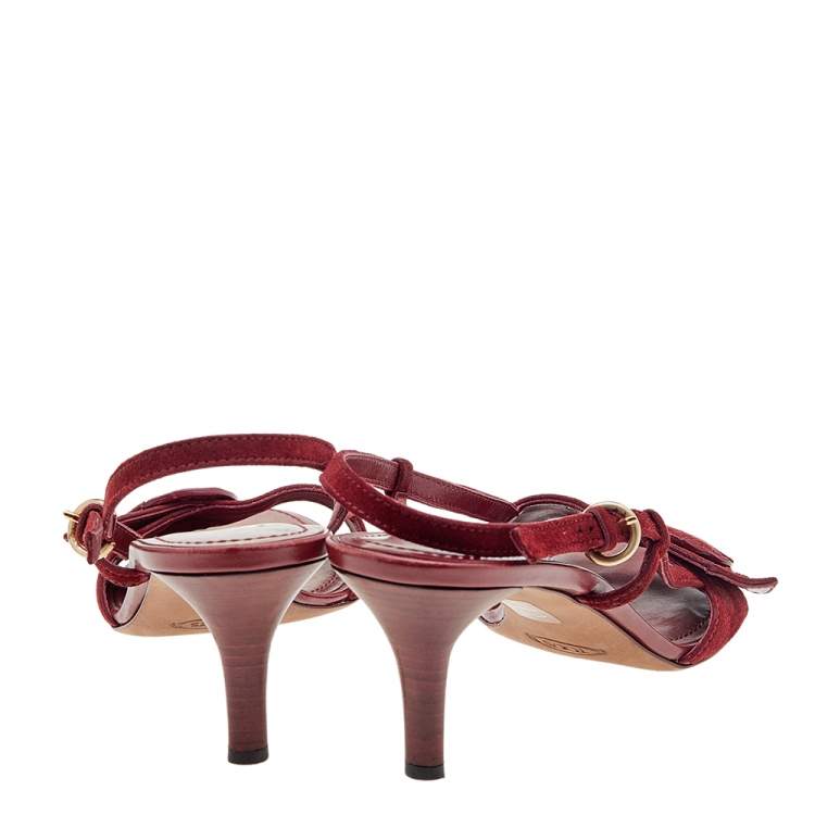 Pre Owned Tod's Dark Red Suede Slingback Sandals Size 40