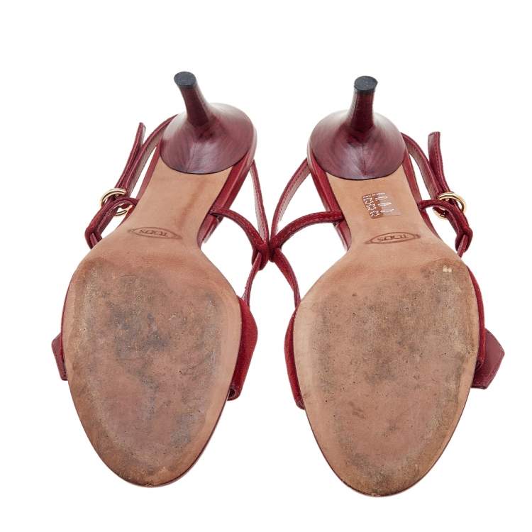 Pre Owned Tod's Dark Red Suede Slingback Sandals Size 40