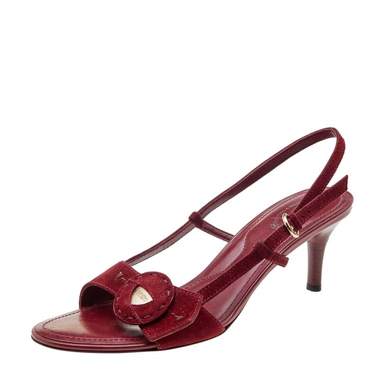 Pre Owned Tod's Dark Red Suede Slingback Sandals Size 40