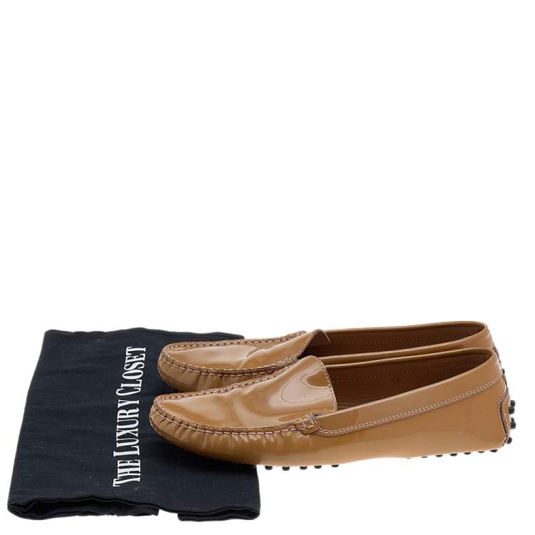 Pre Owned Tod's Brown Patent Leather Slip On Loafers Size 38