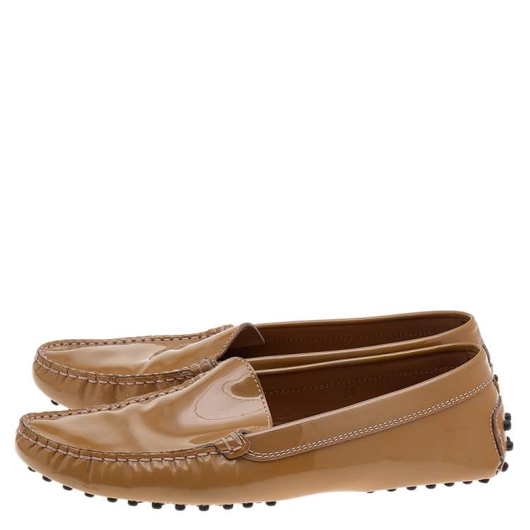 Pre Owned Tod's Brown Patent Leather Slip On Loafers Size 38