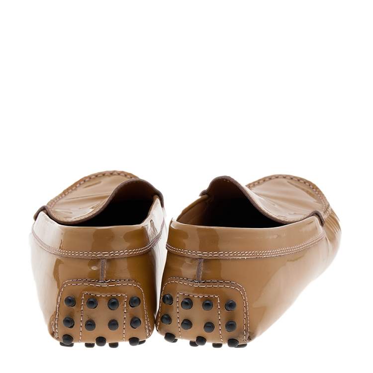 Pre Owned Tod's Brown Patent Leather Slip On Loafers Size 38