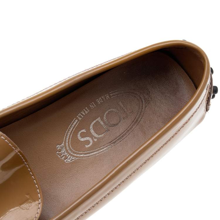 Pre Owned Tod's Brown Patent Leather Slip On Loafers Size 38