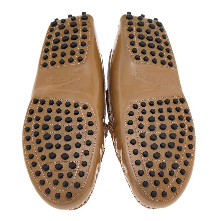 Pre Owned Tod's Brown Patent Leather Slip On Loafers Size 38