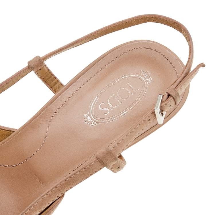 Pre Owned Tod's Pale Pink Suede Crystal Embellished Penny Loafer Slingback Sandals Size 40