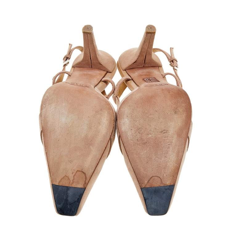 Pre Owned Tod's Pale Pink Suede Crystal Embellished Penny Loafer Slingback Sandals Size 40