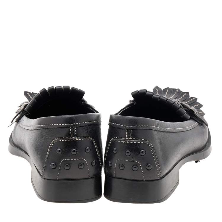 Pre Owned Tod's Black Leather Fringe Loafers Size 38