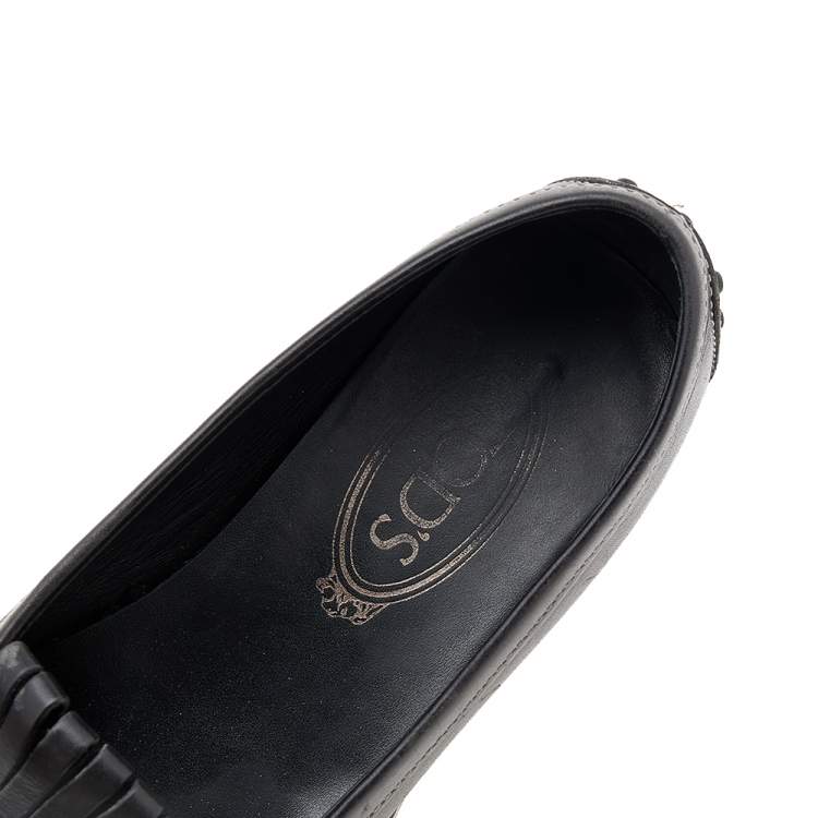 Pre Owned Tod's Black Leather Fringe Loafers Size 38