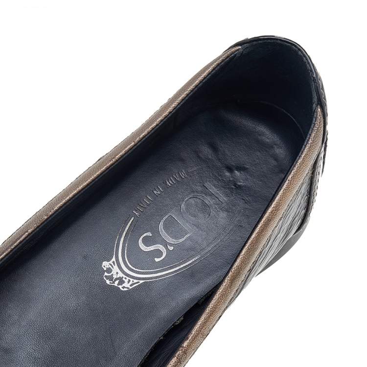 Pre Owned Tod's Black Patent Leather And Suede Lace up Loafers Size 36