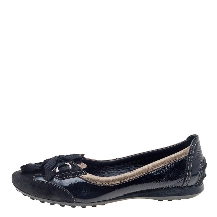 Pre Owned Tod's Black Patent Leather And Suede Lace up Loafers Size 36